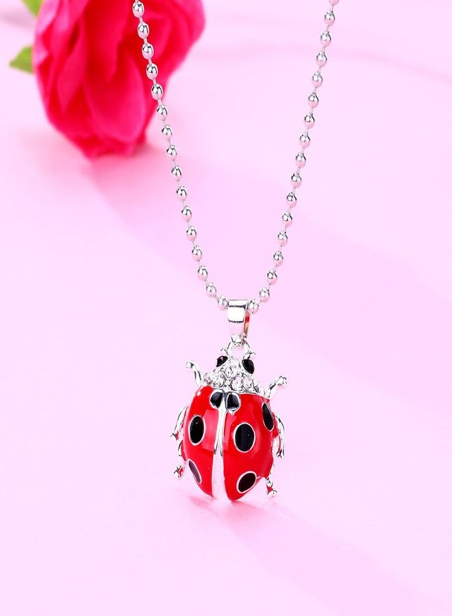 Cykdohy Cute Red Ladybug Pendant Necklace for Women Dainty Beetle CZ Charm Choker Fashion Lovely Animal Funny Coccinella Septempunctata Beaded Chain Necklaces Jewelry Birthday Halloween Party Gifts - Image 3